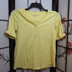 Chico's Butter Yellow Polo T-Shirt with Buttoned Neckline